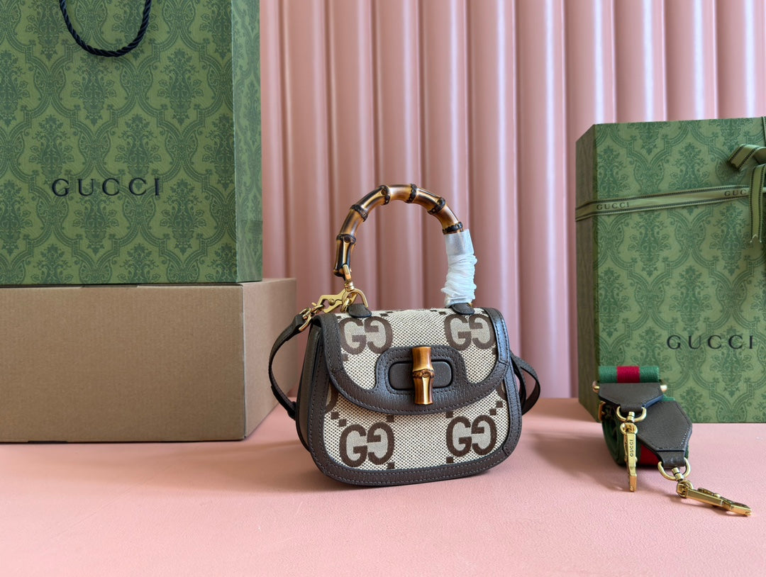 BAMBOO 1947 MINI-TASCHE 17 IN BRAUNEM KALBSLEDER UND BEIGEM CANVAS