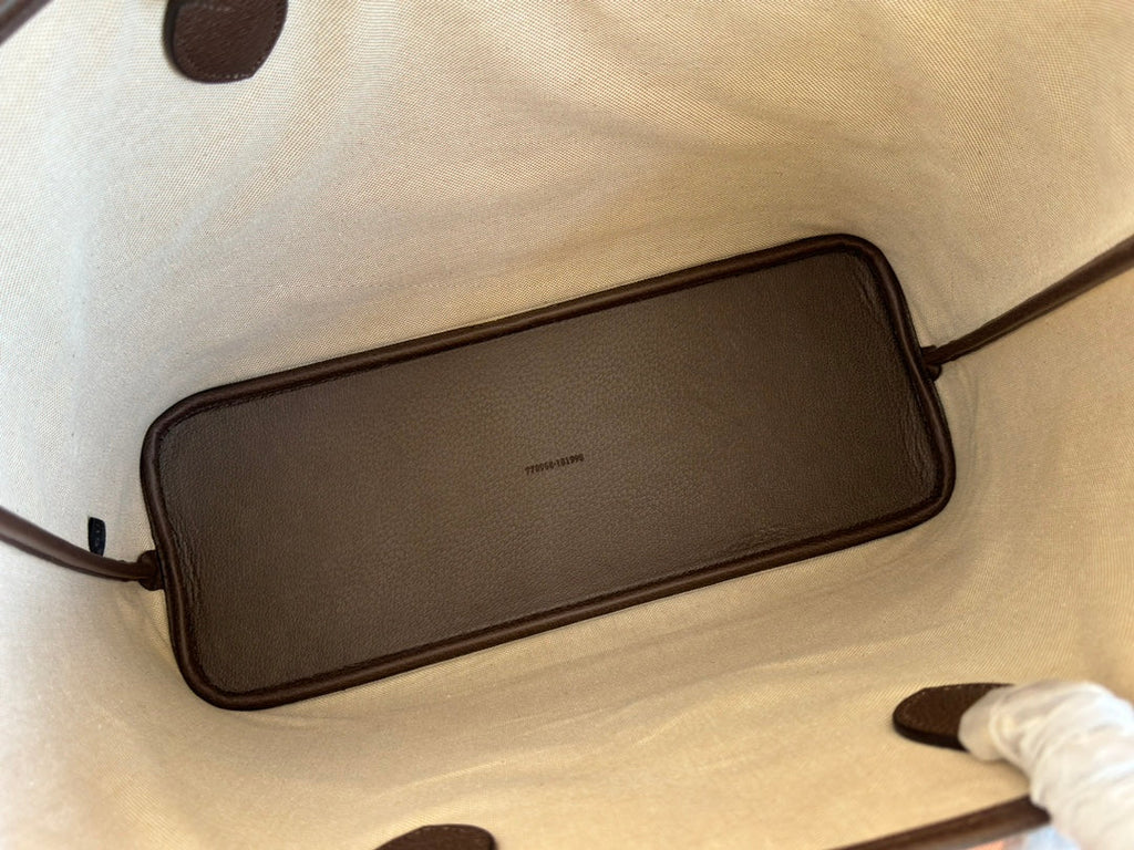 OPHIDIA MEDIUM TOTE BAG 38.5 BEIGE CANVAS AND BROWN CALFSKIN