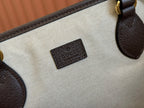 OPHIDIA MEDIUM TOTE BAG 38.5 BEIGE CANVAS AND BROWN CALFSKIN