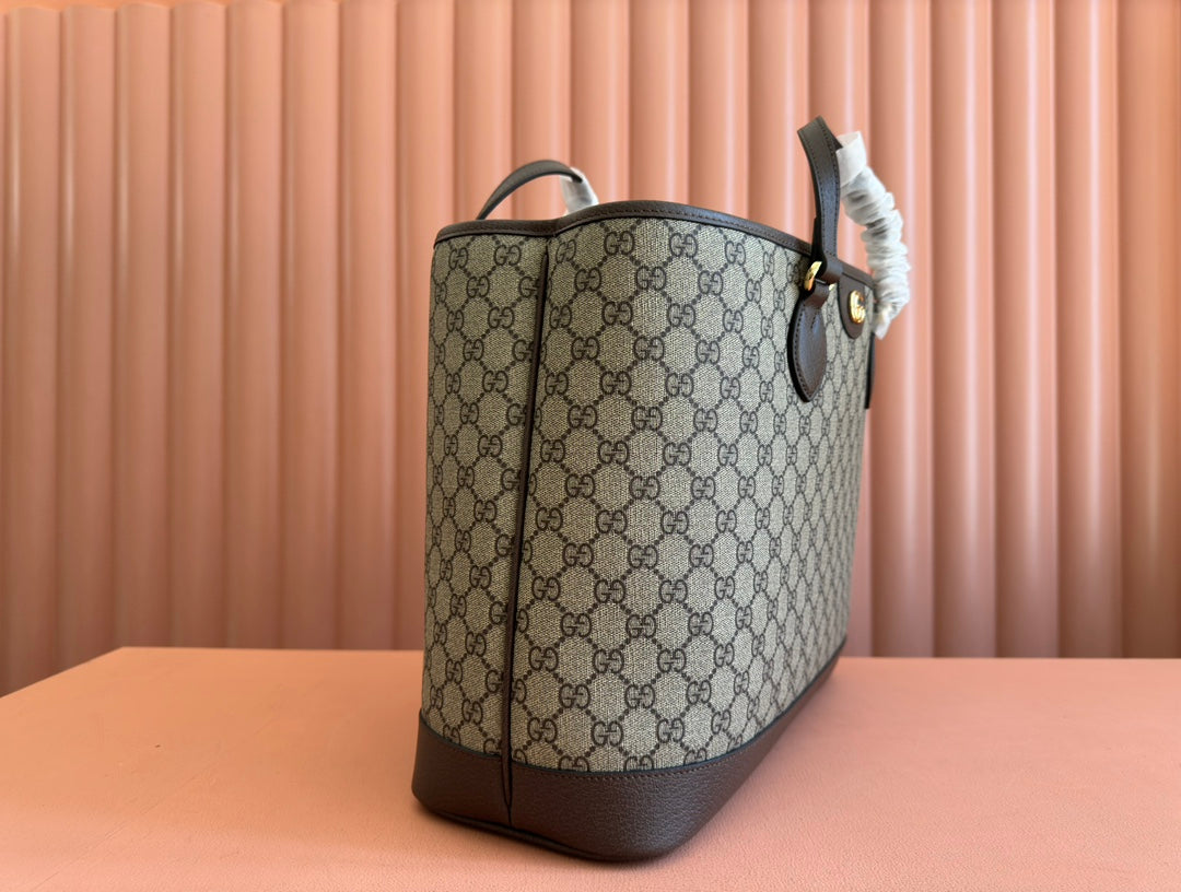 OPHIDIA MITTLERE EINKAUFSTASCHE 38,5 BEIGE CANVAS UND BRAUNES KALBSLEDER