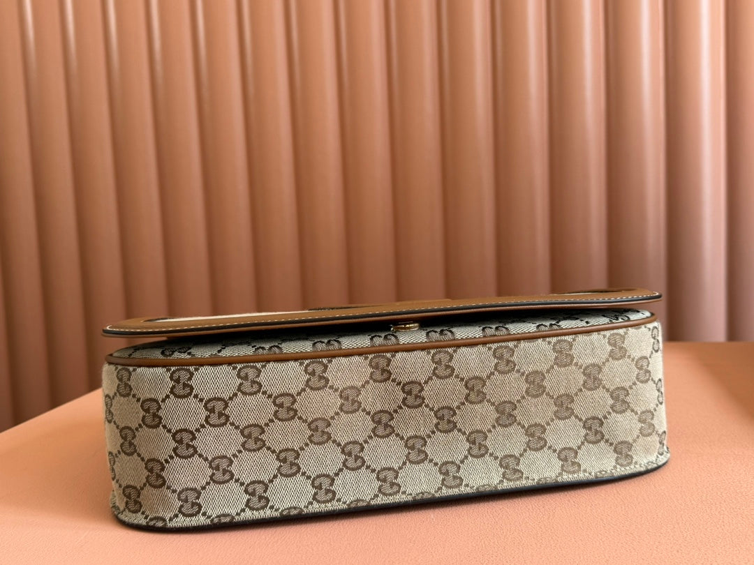 Große Blondie-Tasche mit Henkel, 81 cm, beige und dunkelbraun, Canvas, braunes Kalbsleder