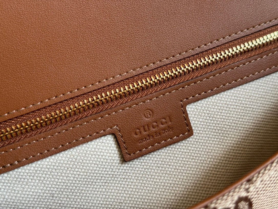 Große Blondie-Tasche mit Henkel, 81 cm, beige und dunkelbraun, Canvas, braunes Kalbsleder