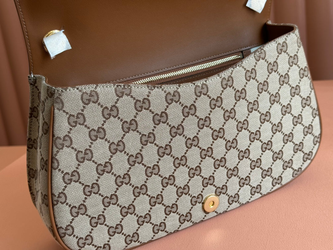 Große Blondie-Tasche mit Henkel, 81 cm, beige und dunkelbraun, Canvas, braunes Kalbsleder