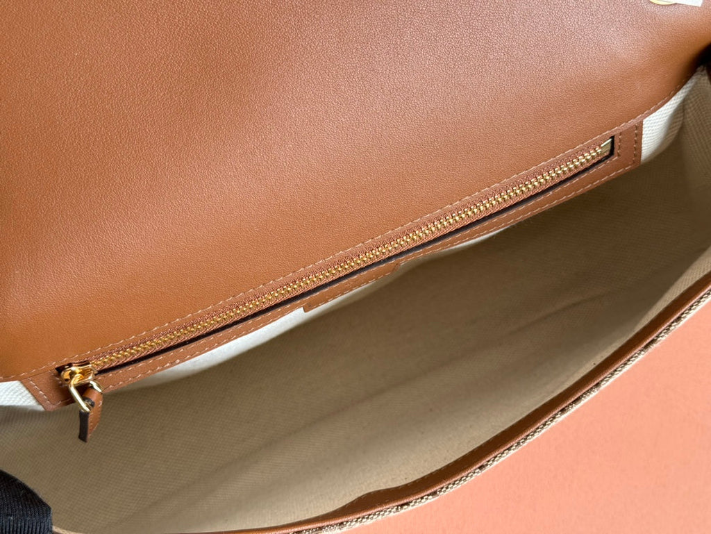 Große Blondie-Tasche mit Henkel, 81 cm, beige und dunkelbraun, Canvas, braunes Kalbsleder