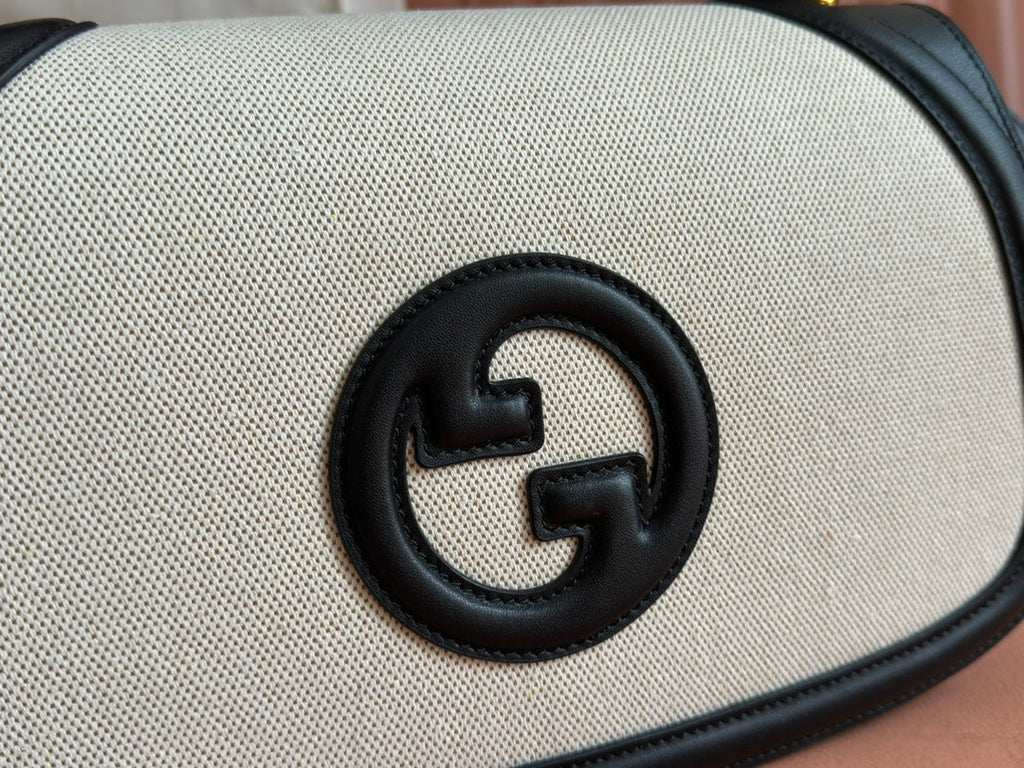 Große Blondie-Tragetasche, 81 cm, Naturbaumwoll-Leinen-Canvas, schwarzes Kalbsleder