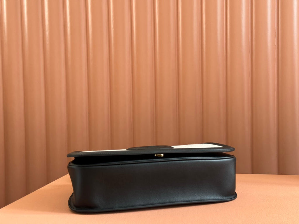 Große Blondie-Tragetasche, 81 cm, Naturbaumwoll-Leinen-Canvas, schwarzes Kalbsleder