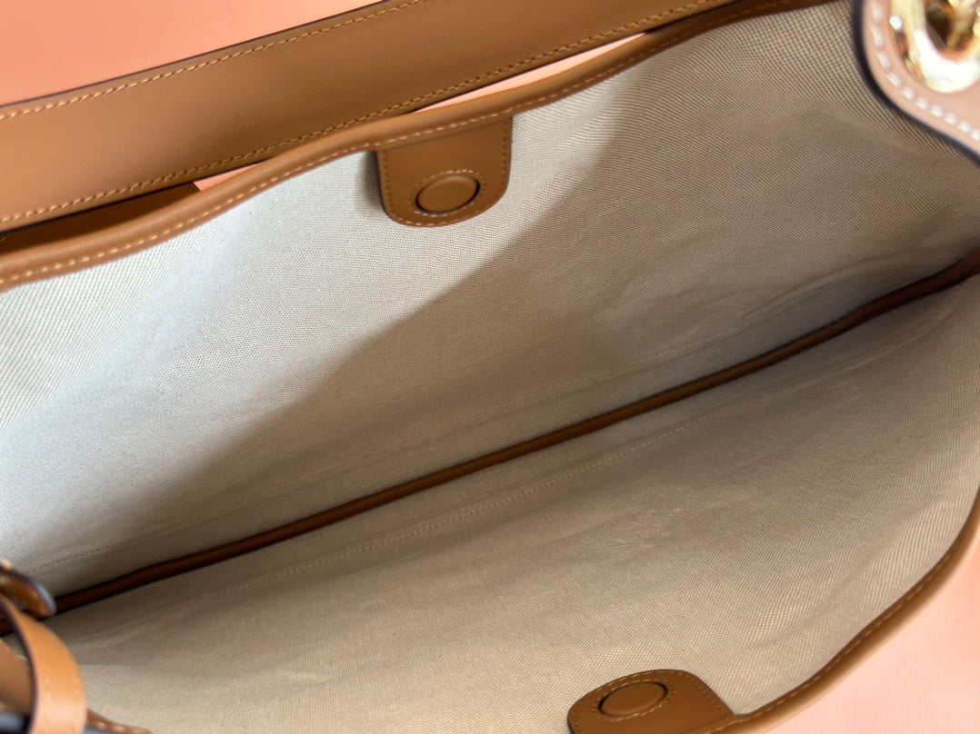 BODY MEDIUM SHOULDER BAD 49 IN BEIGE MONOGRAM CANVAS AND BROWN CALFLEDER GOLD HARDWARE