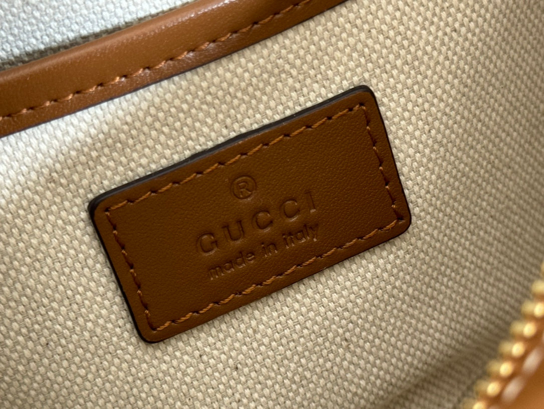 BLONDIE KLEINE SCHULTERTASCHE 21 IN BEIGE UND DUNKELBRAUNEM CANVAS, BRAUNES KALBSLEDER