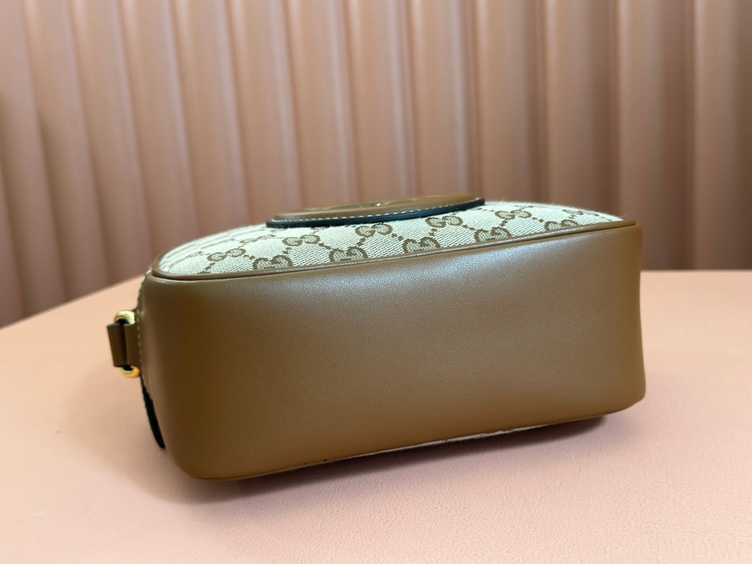 BLONDIE KLEINE SCHULTERTASCHE 21 IN BEIGE UND DUNKELBRAUNEM CANVAS, BRAUNES KALBSLEDER