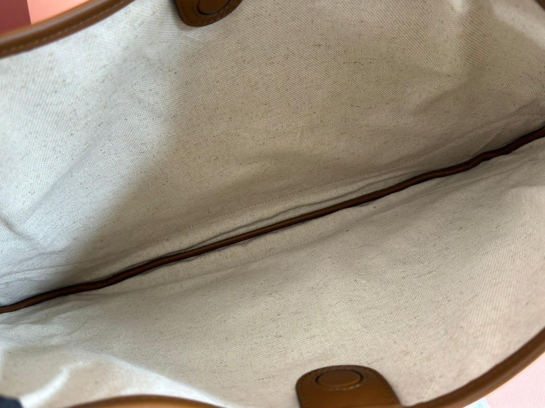 B GROSSE SCHULTERTASCHE 49 IN NATUR-CANVAS UND BRAUNES KALBSLEDER