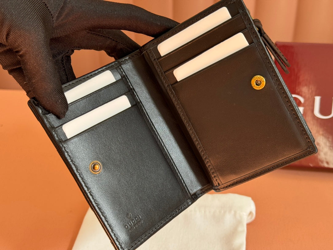 MITTLERE DOPPEL-G-GELDBÖRSE 11,5 ZOLL SCHWARZ GLATTES KALBSLEDER