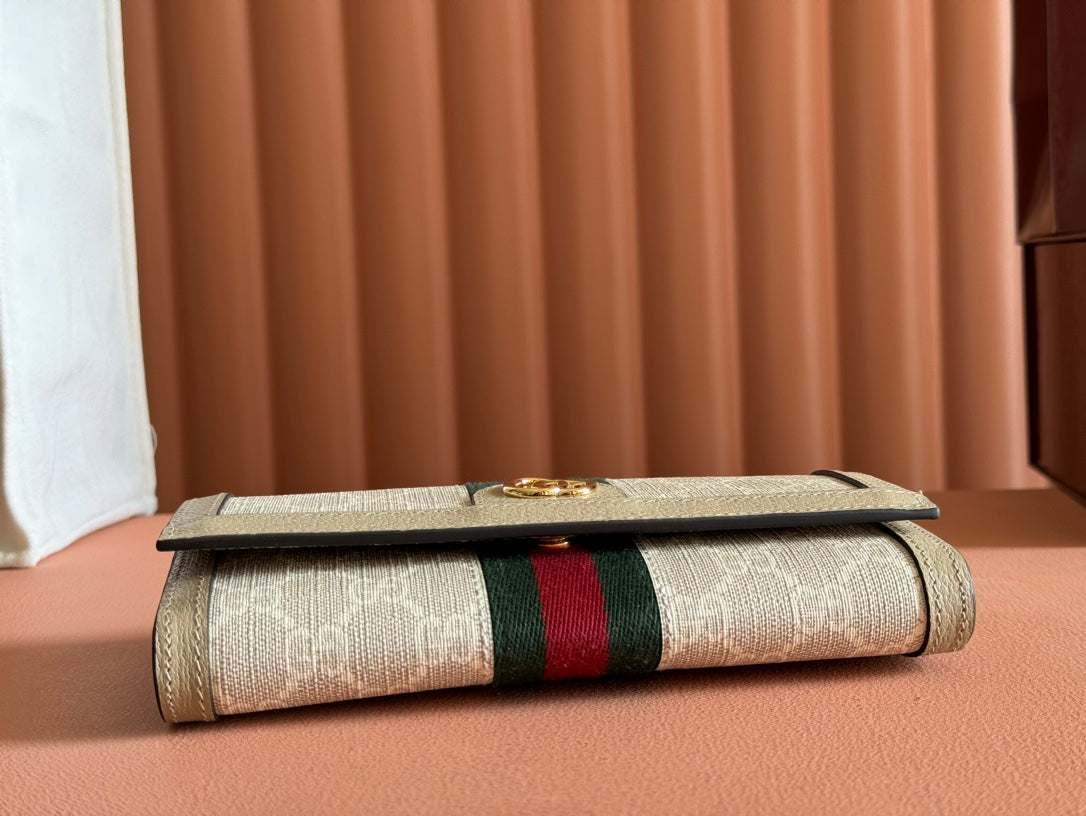 OPHIDIA GELDBÖRSE AN GOLDKETTE 19 IN HELLBEIGEM GG-CANVAS UND HELLBRAUNEM KALBSLEDER