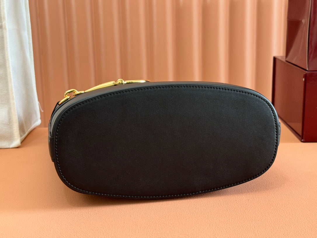 73 MITTELGROSSE EIMERTASCHE 27,5 IN SCHWARZES GLATTES KALBSLEDER