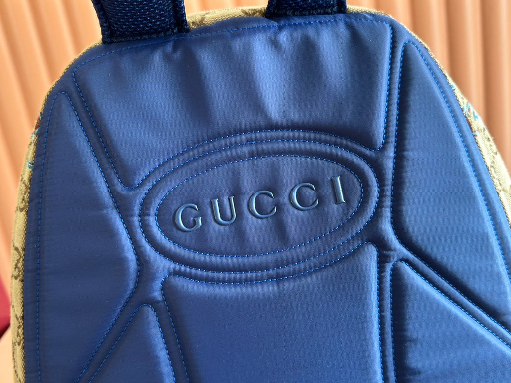 Rucksack 40 cm, beige und braun, mit blauer Schlangenstickerei