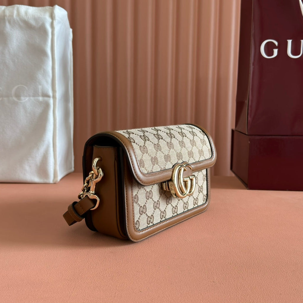 GO SMALL SCHULTERTASCHE 21,5 IN BEIGE CANVAS BRAUNES KALBSLEDER