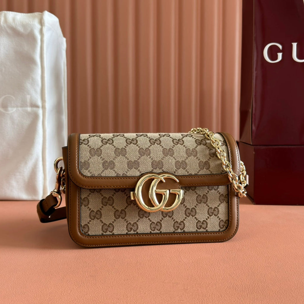 GO SMALL SCHULTERTASCHE 21,5 IN BEIGE CANVAS BRAUNES KALBSLEDER