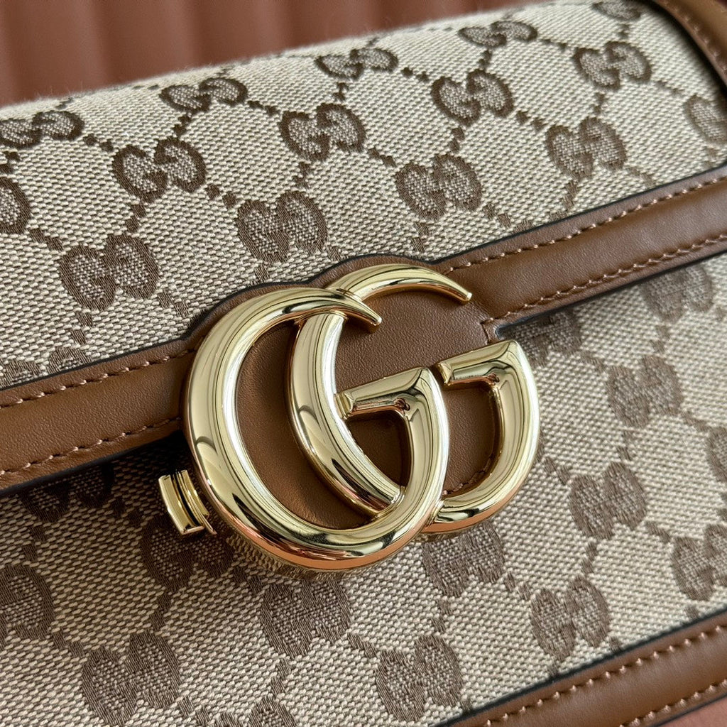 GO SMALL SCHULTERTASCHE 21,5 IN BEIGE CANVAS BRAUNES KALBSLEDER