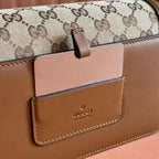 GO SMALL SCHULTERTASCHE 21,5 IN BEIGE CANVAS BRAUNES KALBSLEDER