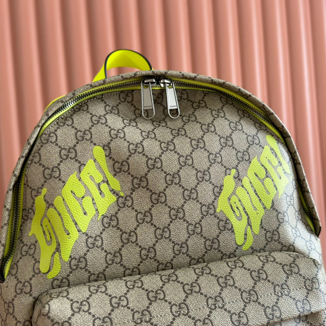 GUCCI MEDIUM BACKPACK WITH PRINT 41 LIME GREEN IN CALFSKIN