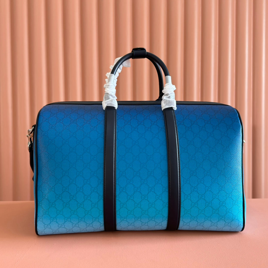 GUCCI CHROMA LARGE DUFFLE BAG 45 BLUE IN GG MONOGRAM CANVAS
