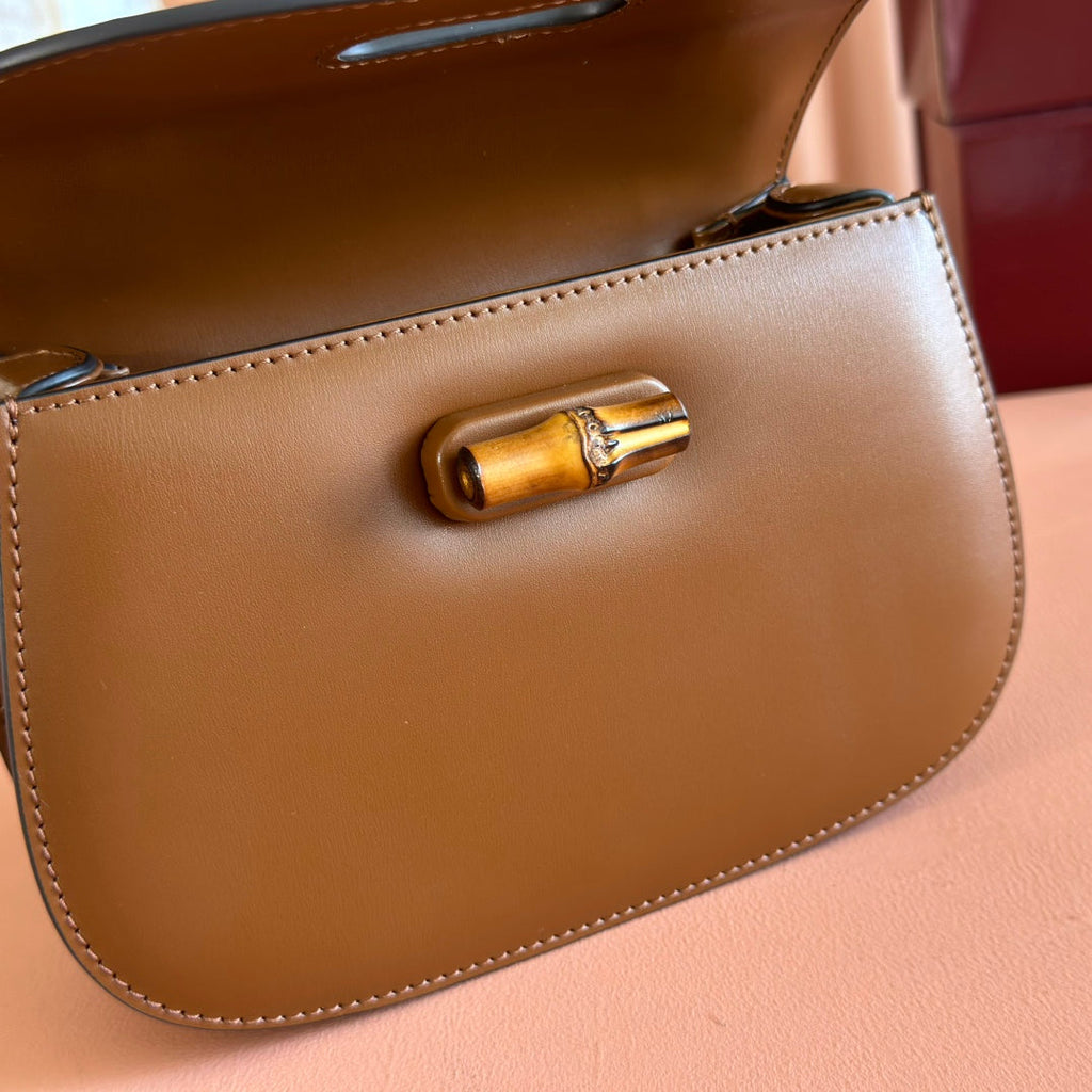 GUCCI BAMBOO MINI BAG 21 BROWN IN CALFSKIN