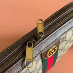 GG OPHIDIA KLEINE UMKEHRTASCHE 24 IN BEIGEM CANVAS UND BRAUNEM KALBSLEDER