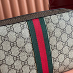 GG OPHIDIA KLEINE UMKEHRTASCHE 24 IN BEIGEM CANVAS UND BRAUNEM KALBSLEDER