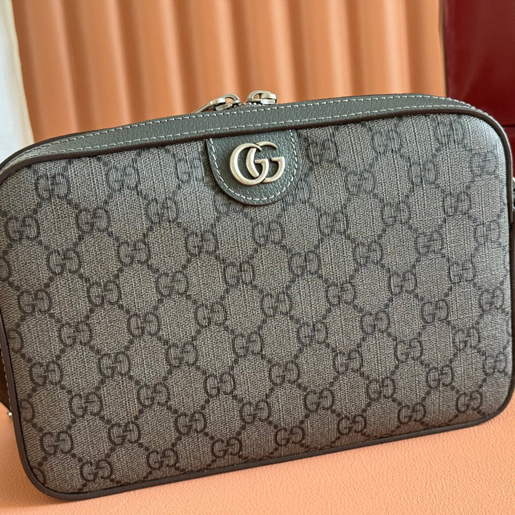 GUCCI OPHIDIA SMALL CROSSBODY BAG 24 GREY AND BLACK MONOGRAM CANVAS