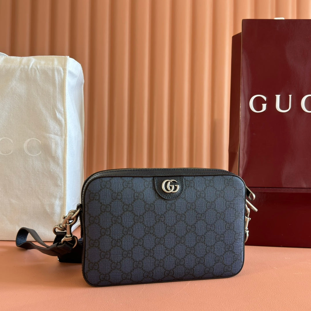 GUCCI OPHIDIA KLEINE UMKEHRTASCHE 24 MARINEBLAU MONOGRAMM-CANVAS