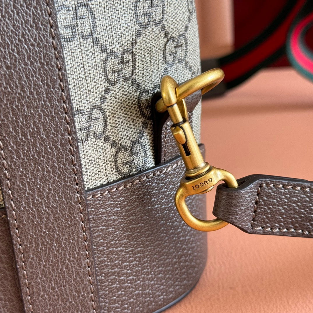 GUCCI Rucksack mit Kordelzug, Tigerkopf, 27 Zoll, braunes Canvas