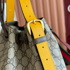 GUCCI Rucksack mit Kordelzug, Tigerkopf, 27 Zoll, braunes Canvas