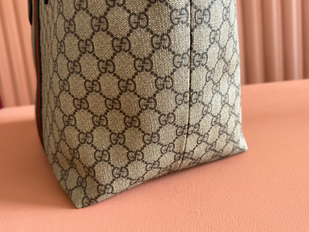 GG OPHIDIA MEDIUM TOTE BAG 31 BEIGE AND DARK BROWN CANVAS