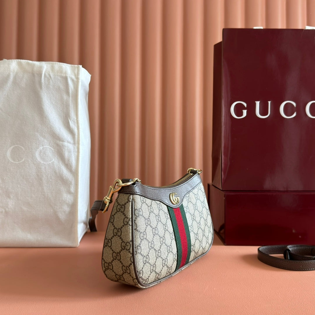 OPHIDIA KLEINE SCHULTERTASCHE 26 IN BEIGE UND DUNKELBRAUNEM CANVAS