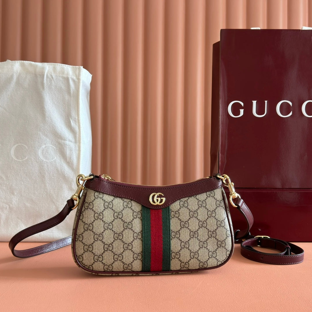 OPHIDIA KLEINE SCHULTERTASCHE 26 IN BRAUNES CANVAS RÖTLICH-BRAUNES LEDERBESETZUNG