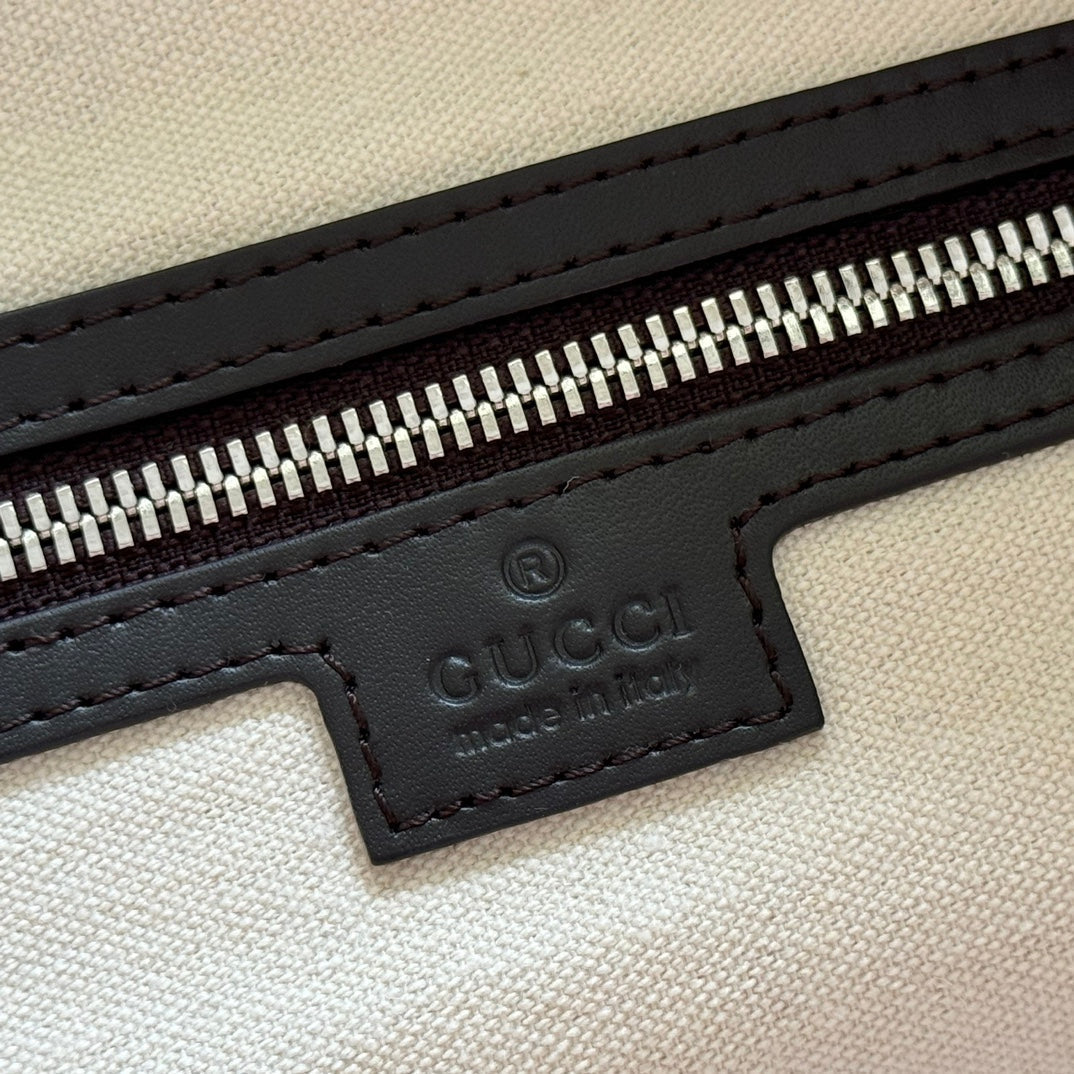 GUCCI 25S OPHIDIA MITTLERE DUFFLE-TASCHE 44 IN BEIGE CANVAS UND BRAUNEM KALBSLEDER