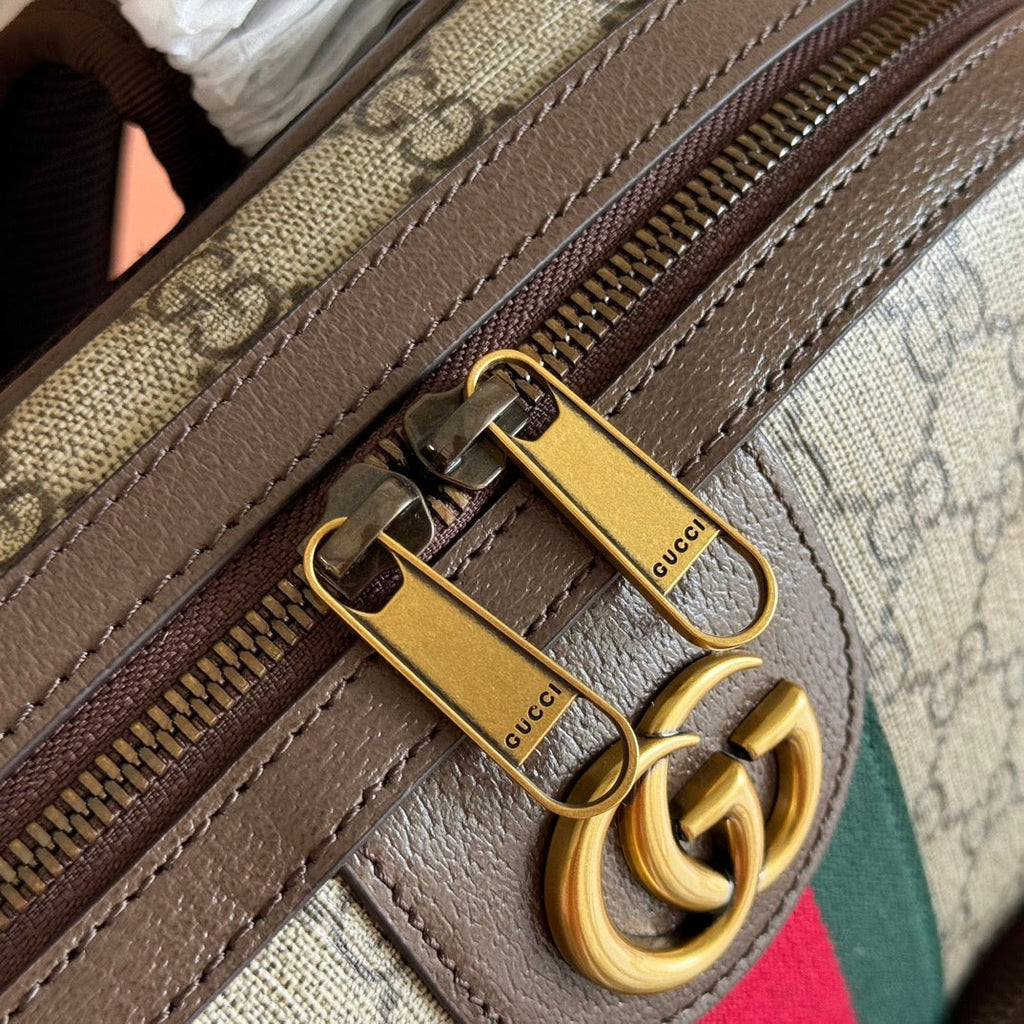 GUCCI 25S OPHIDIA RUCKSACK 40 IN BEIGEM CANVAS UND BRAUNEM KALBSLEDER