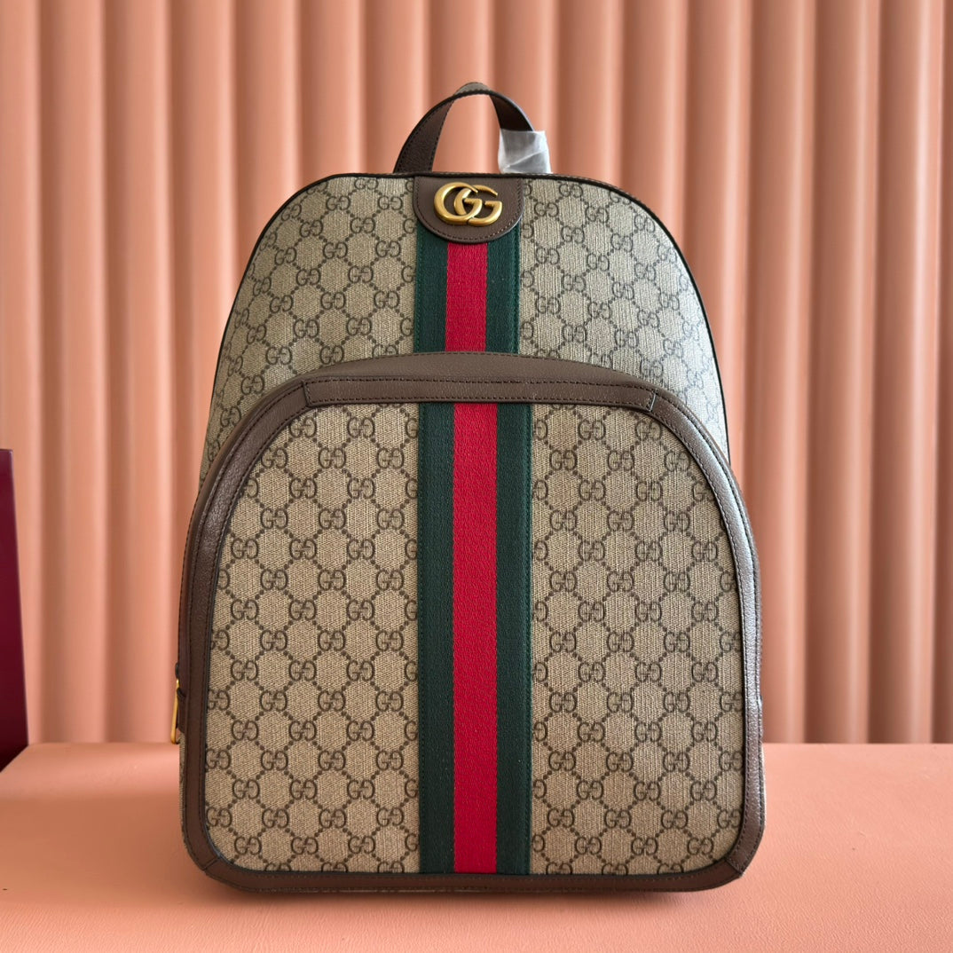 GUCCI 25S OPHIDIA RUCKSACK 40 IN BEIGEM CANVAS UND BRAUNEM KALBSLEDER