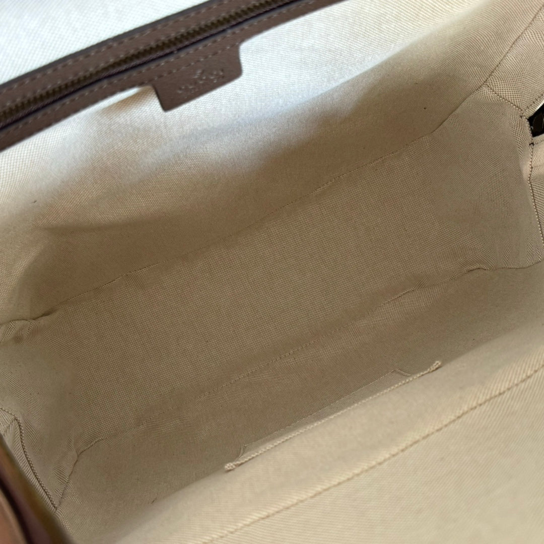 GUCCI 25S OPHIDIA RUCKSACK 40 IN BEIGEM CANVAS UND BRAUNEM KALBSLEDER