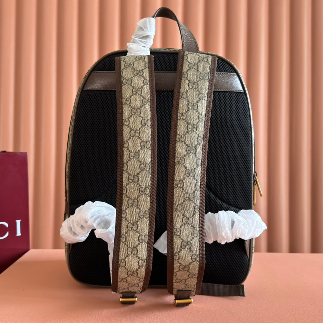 GUCCI 25S OPHIDIA RUCKSACK 40 IN BEIGEM CANVAS UND BRAUNEM KALBSLEDER