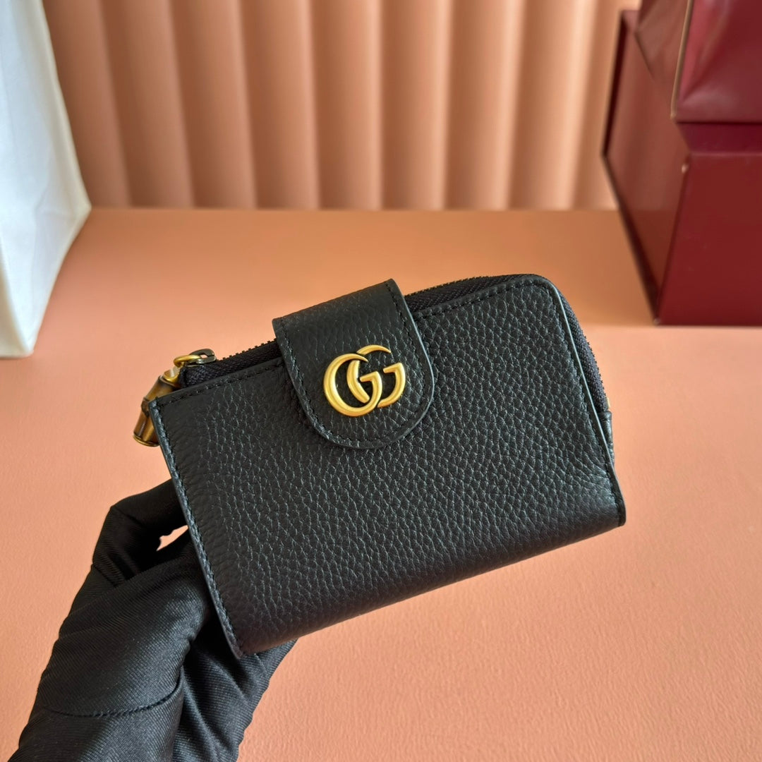 GG 25S MARMONT GELDBÖRSE 13 ZOLL SCHWARZES KALBSLEDER GOLDENE BESCHLÄGE