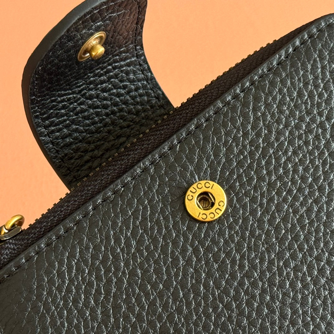 GG 25S MARMONT GELDBÖRSE 13 ZOLL SCHWARZES KALBSLEDER GOLDENE BESCHLÄGE