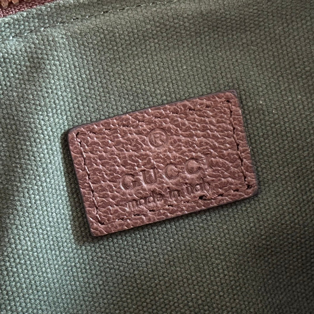 GUCCI 25S OPHIDIA MINI BOSTON BAG 16 IN BEIGE CANVAS AND BROWN CALFSKIN