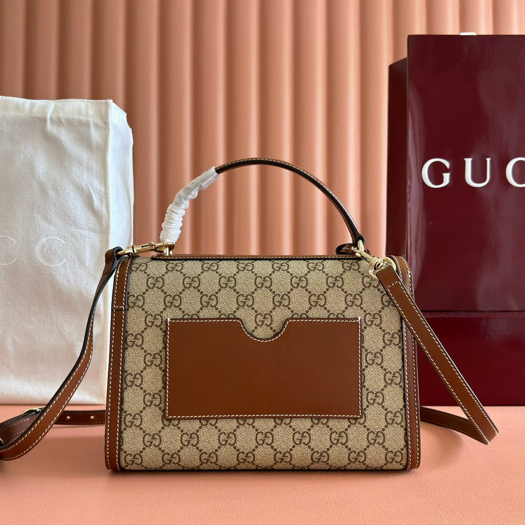 GUCCI 25S Vorhängeschlosstasche 26 Zoll in beigem Canvas und braunem Kalbsleder