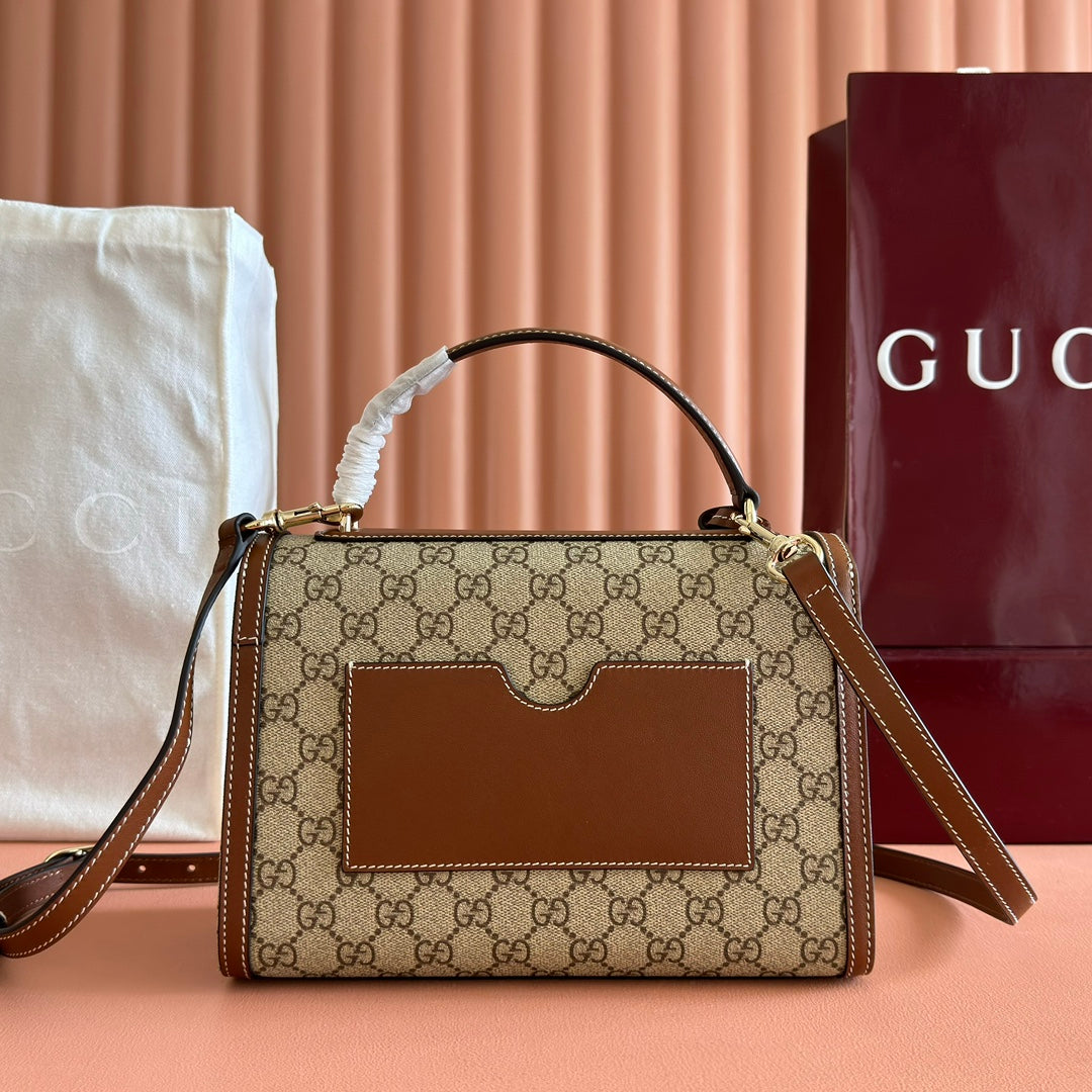 GUCCI 25S Vorhängeschlosstasche 26 Zoll in beigem Canvas und braunem Kalbsleder