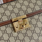 GUCCI 25S Vorhängeschlosstasche 26 Zoll in beigem Canvas und braunem Kalbsleder