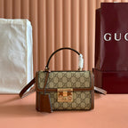 GUCCI 25S Vorhängeschlosstasche 20 Zoll in beigem Canvas und braunem Kalbsleder