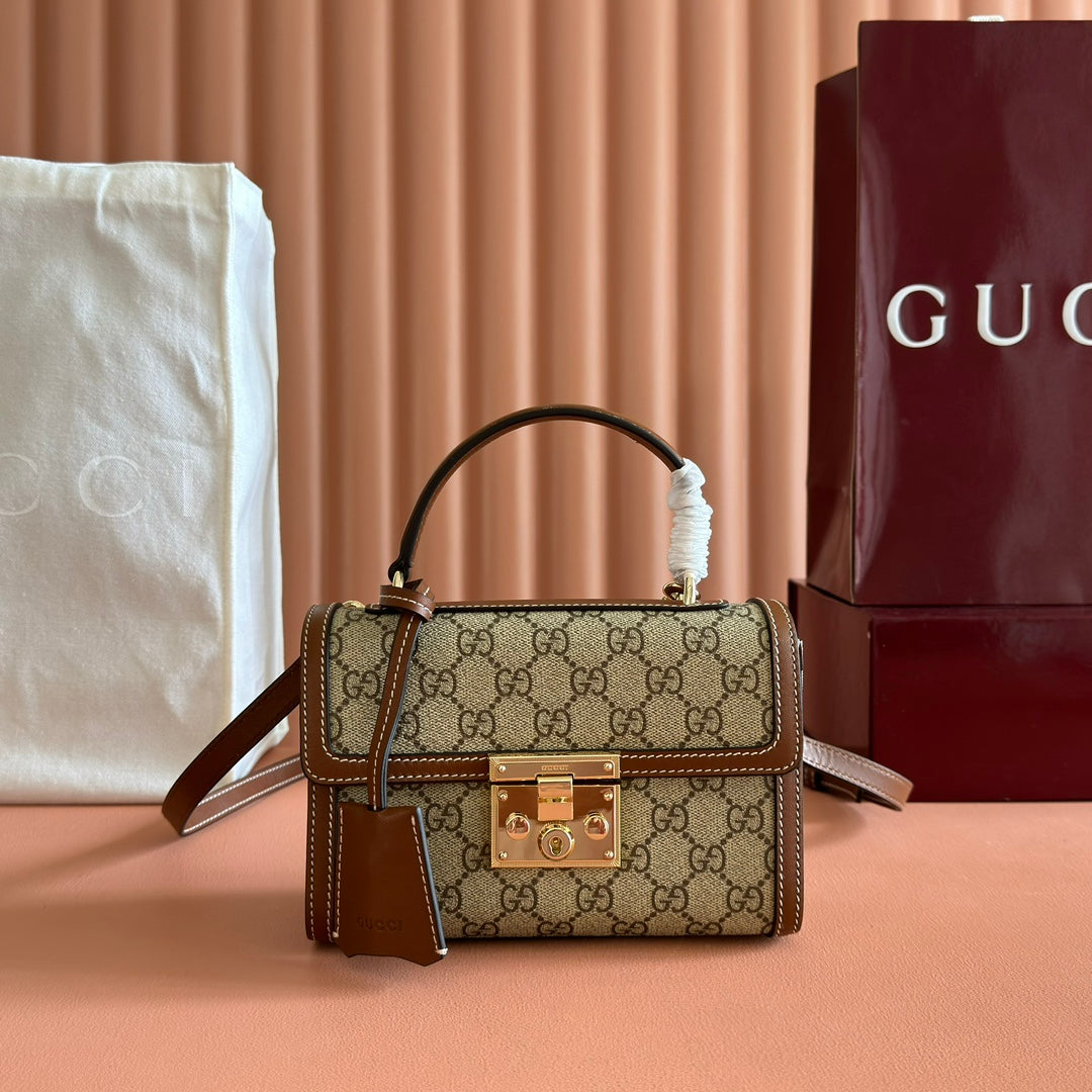 GUCCI 25S Vorhängeschlosstasche 20 Zoll in beigem Canvas und braunem Kalbsleder