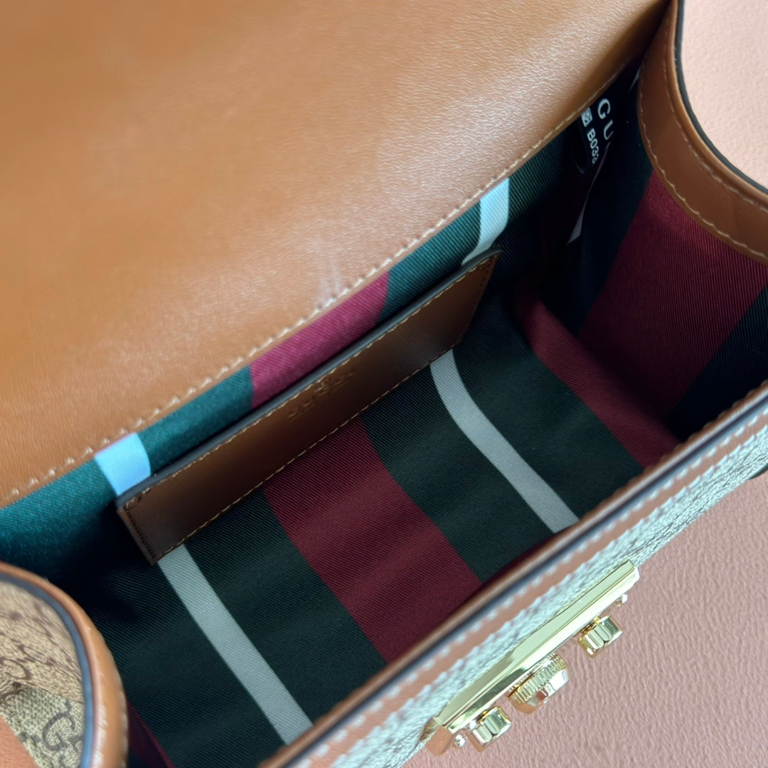 GUCCI 25S Vorhängeschlosstasche 20 Zoll in beigem Canvas und braunem Kalbsleder