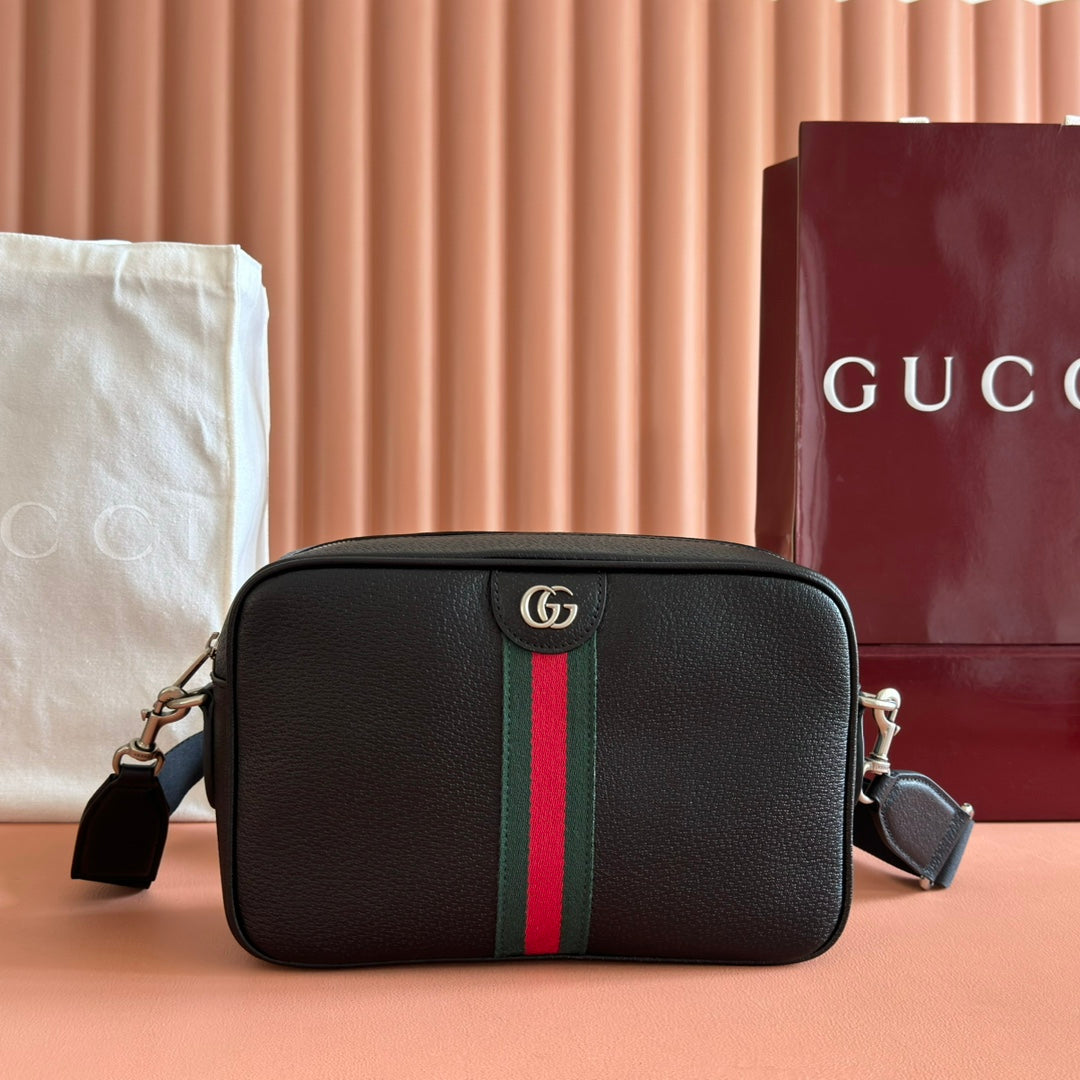 GUCCI 25S OPHIDIA CROSSBODY-TASCHE 28 IN SCHWARZEM KALBSLEDER