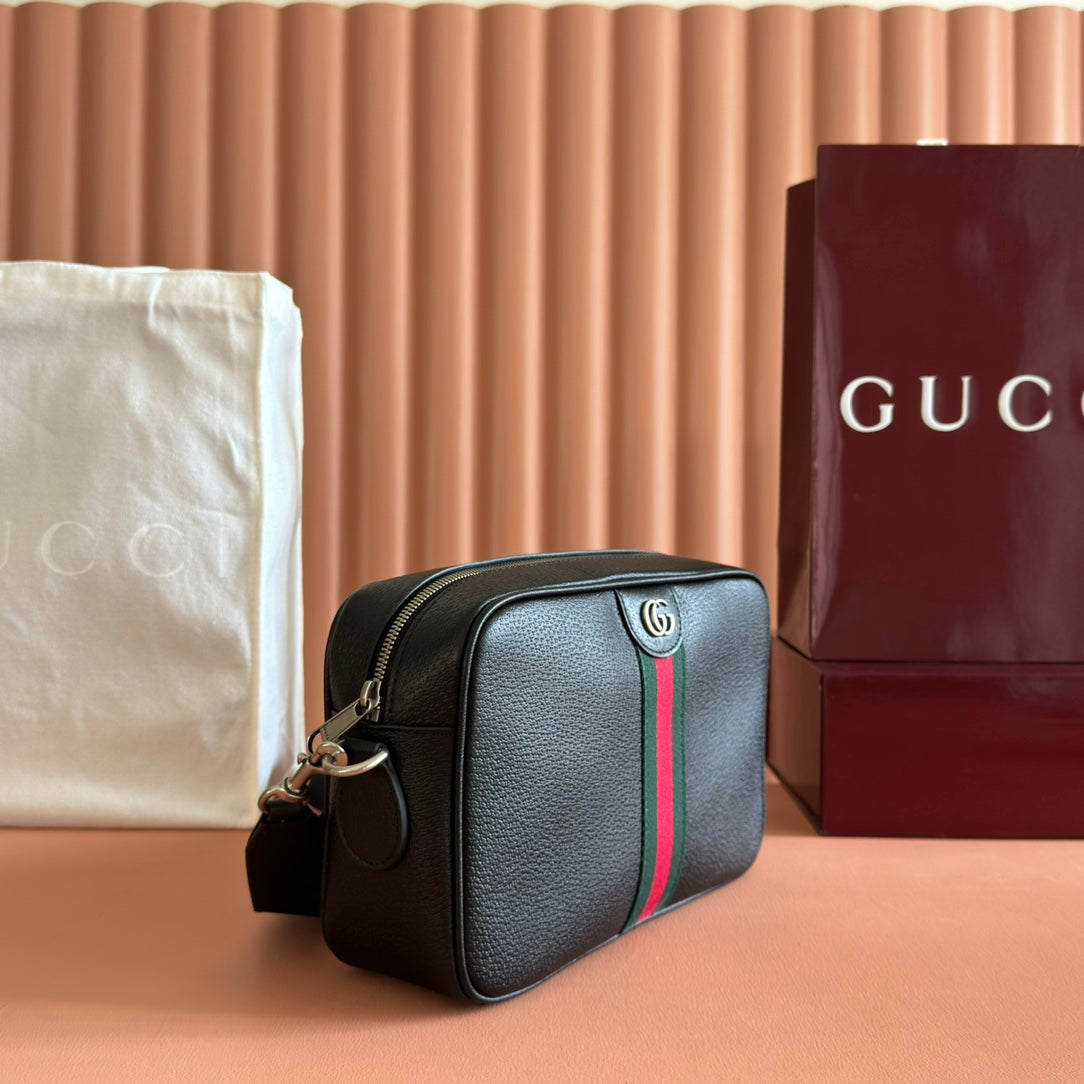 GUCCI 25S OPHIDIA CROSSBODY-TASCHE 28 IN SCHWARZEM KALBSLEDER